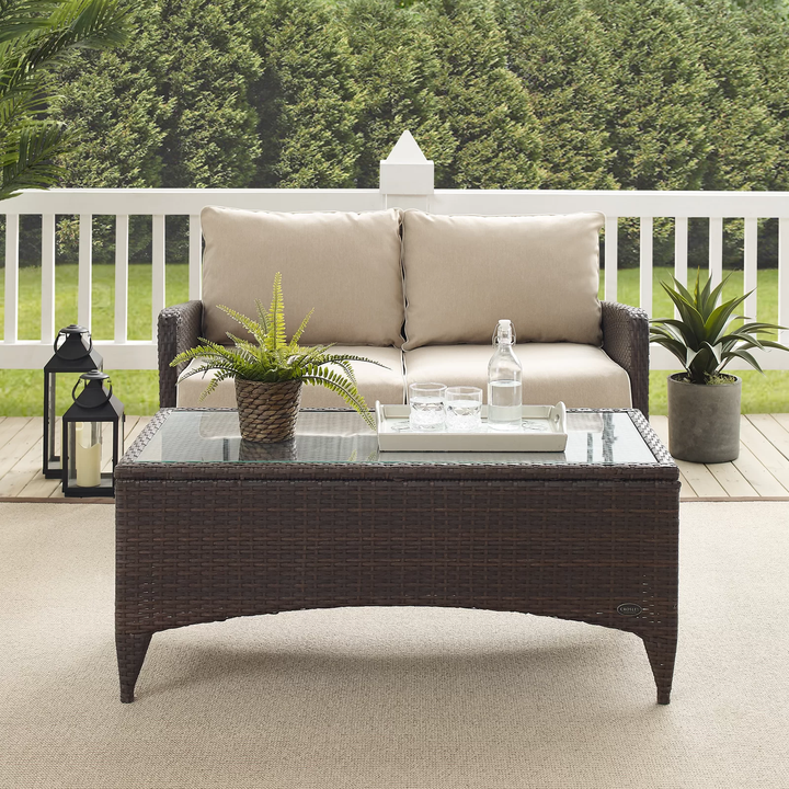 Angelo Outdoor 2 Seater Sofa and 1 Center Table (Brown)