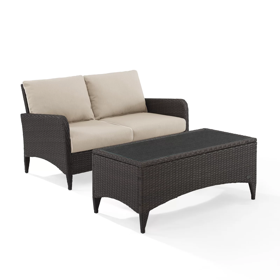 Angelo Outdoor 2 seater Sofa and 1 Center Table (Brown + Beige)