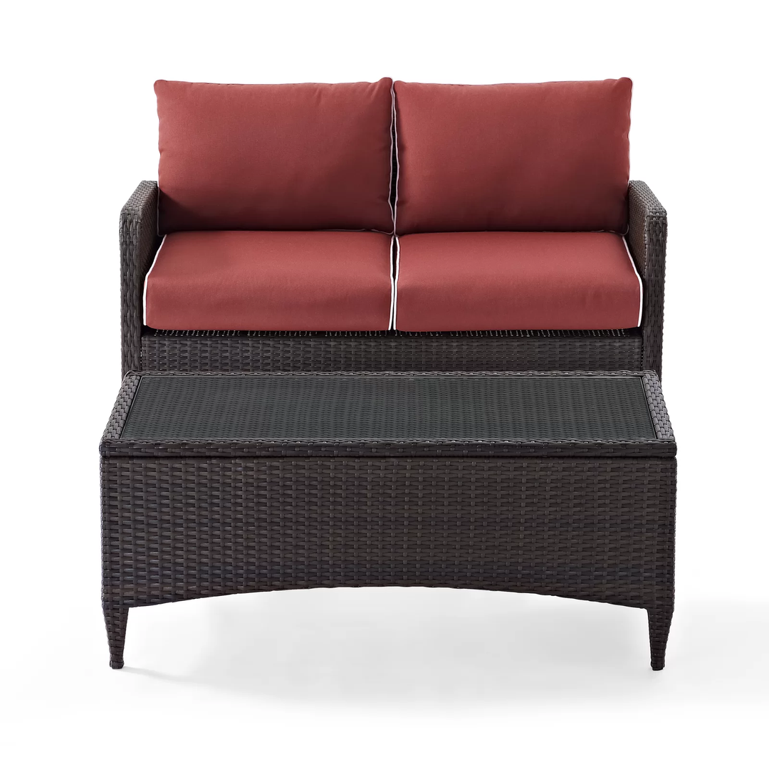 Tino Outdoor 2 seater Sofa and 1 Center Table (Dark Brown + Red)