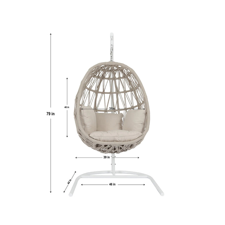 Saga Single Seater Hanging Swing With Stand For Balcony , Garden (Cream) Braided & Rope