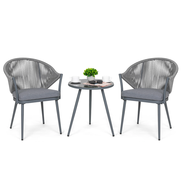 Detect Outdoor Patio Seating Set 2 Chairs and 1 Table Set (Grey) Braided & Rope