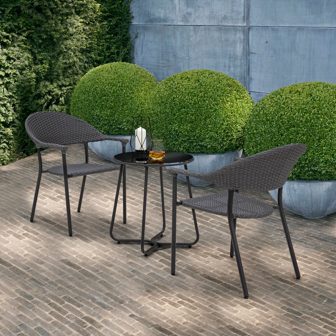 Topia Outdoor Patio Seating Set 2 Chairs and 1 Table Set (Dark Grey)