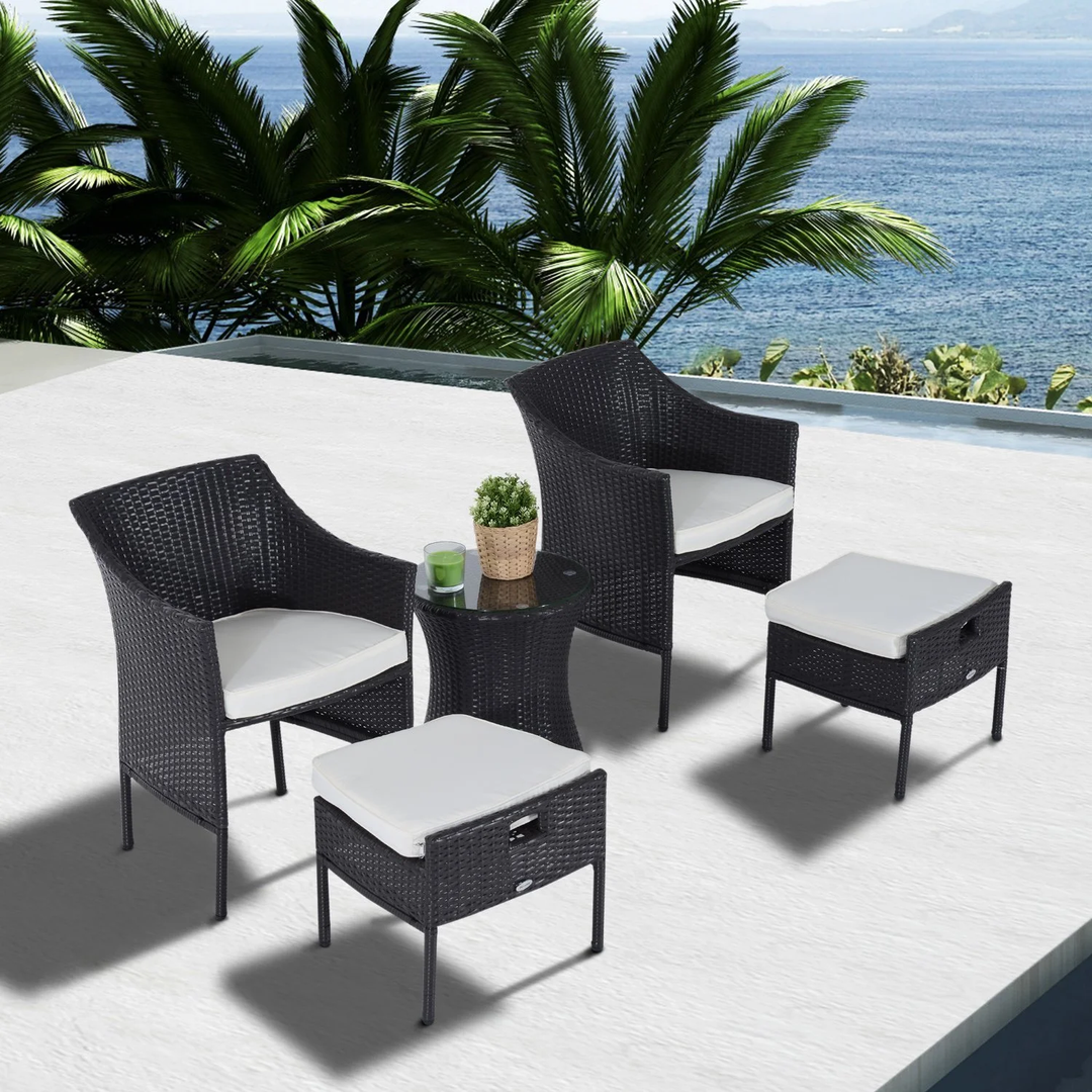 Bukka Outdoor Patio Seating Set 2 Chairs 2 Ottoman and Table Set (Black)