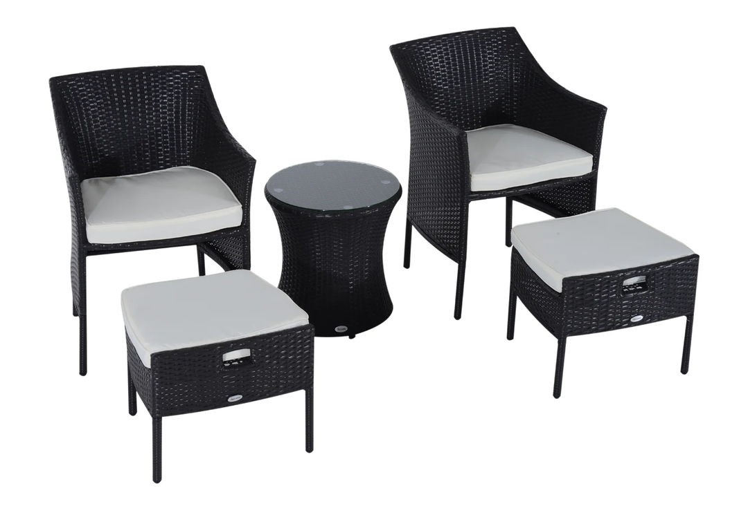 Bukka Outdoor Patio Seating Set 2 Chairs 2 Ottoman and Table Set (Black)
