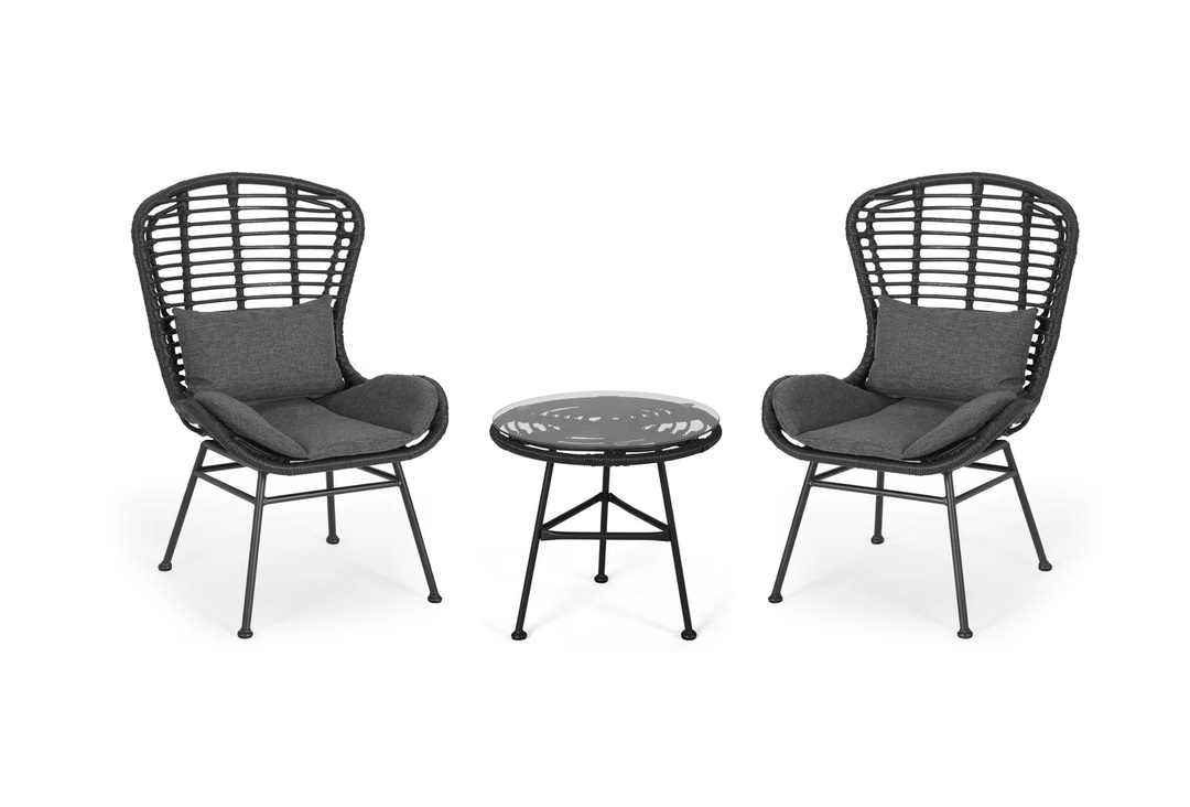 Mohak Outdoor Patio Seating Set 2 Chairs and 1 Table Set (Black)