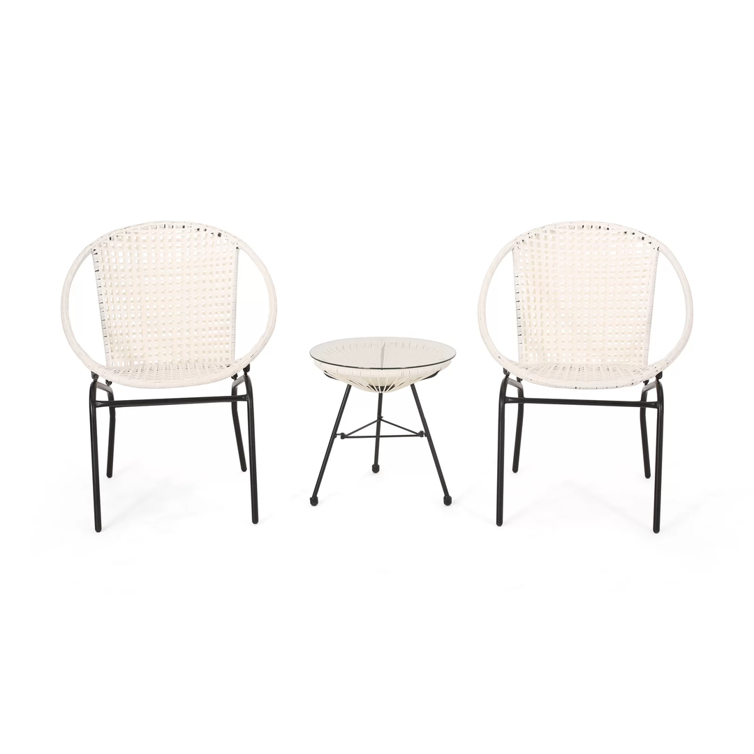 Aadhish Outdoor Patio Seating Set 2 Chairs and 1 Table Set (Cream)