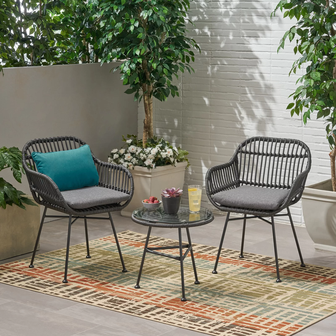 Wise Outdoor Patio Seating Set 2 Chairs and 1 Table Set (Black)