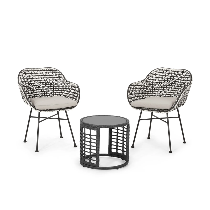 Freddie Outdoor Patio Seating Set 2 Chairs and 1 Table Set (White + Black)
