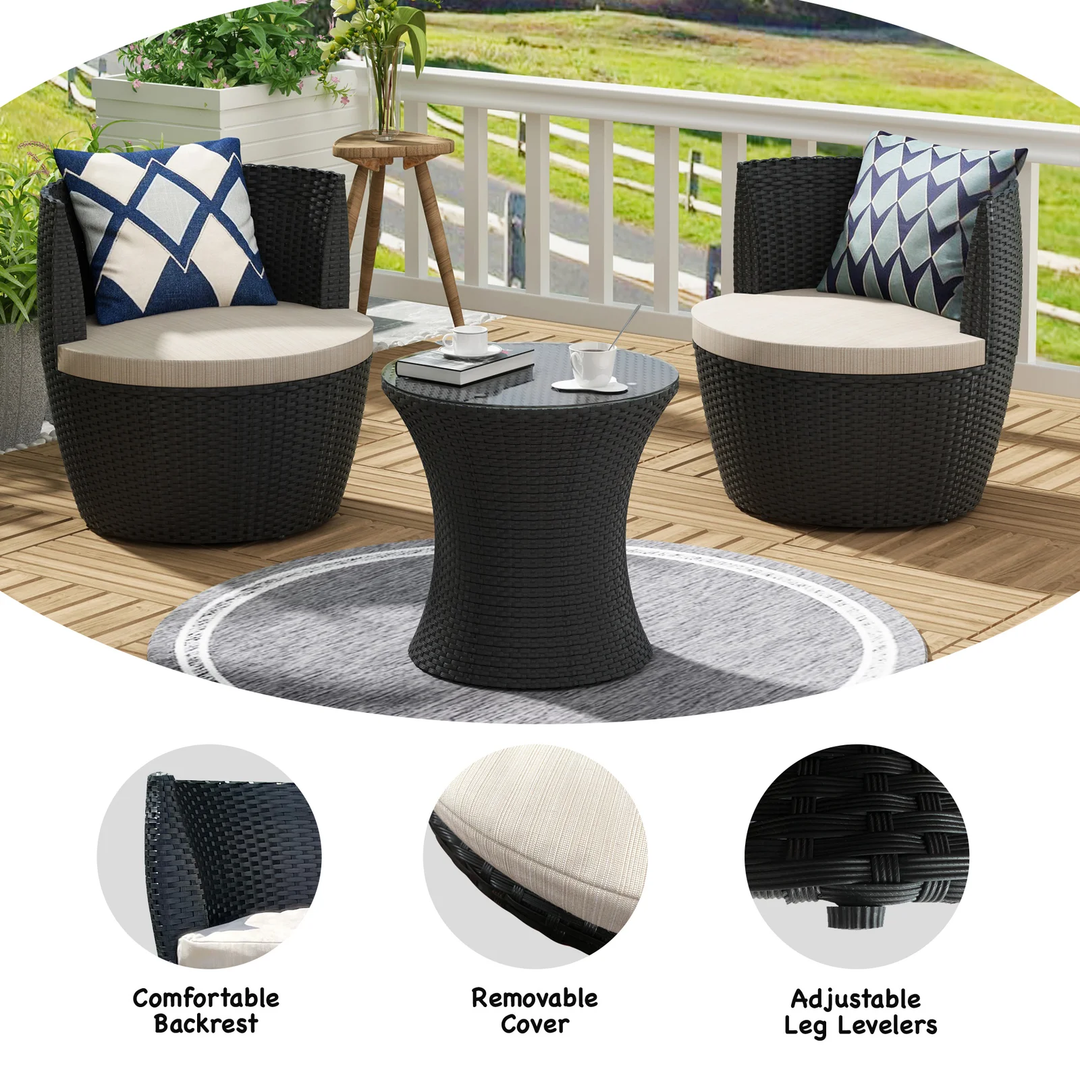 Slong Outdoor Patio Seating Set 2 Chairs and 1 Table Set (Black)