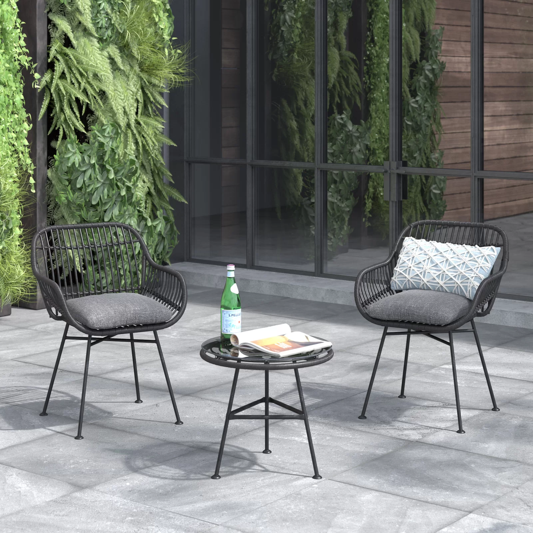 Wise Outdoor Patio Seating Set 2 Chairs and 1 Table Set (Black)