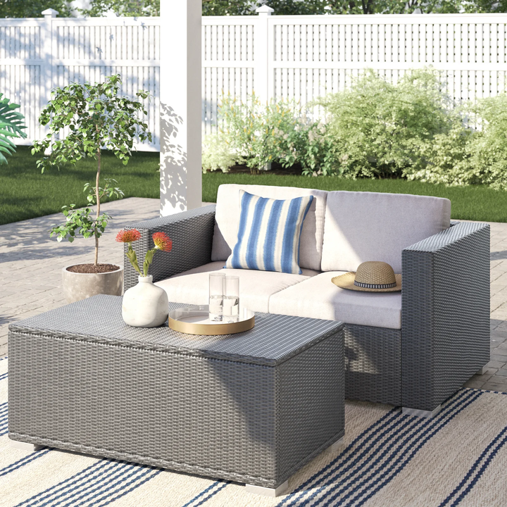Celi Outdoor Patio Sofa Set 2 Seater and 1 Center table Set (Dark Grey)