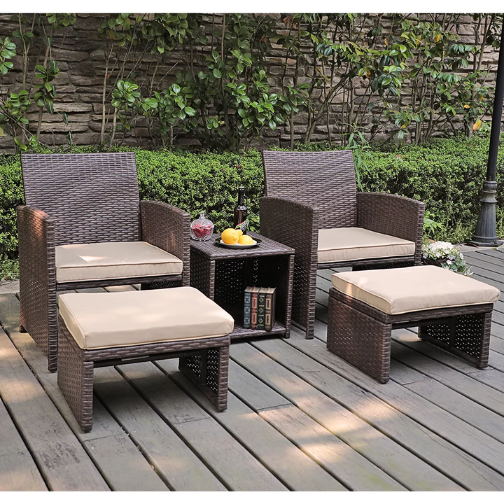 Calabresi Outdoor Sofa Set 2 Single seater, 2 Ottoman and 1 Center Table (Brown + Beige)