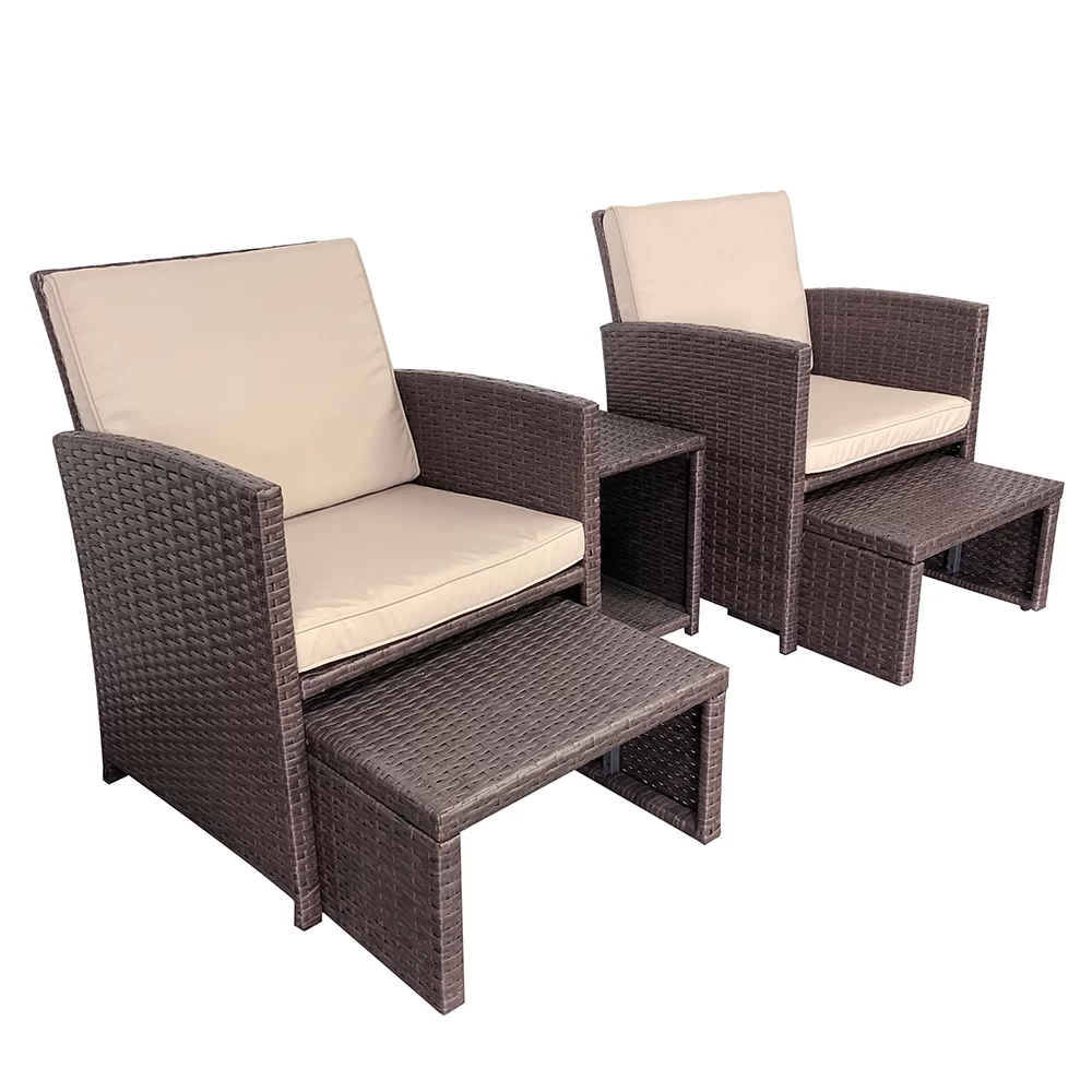 Calabresi Outdoor Sofa Set 2 Single seater, 2 Ottoman and 1 Center Table (Brown + Beige)