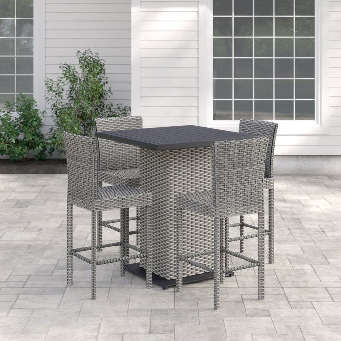 Dreamline Outdoor Bar Sets Garden Patio Bar Sets 1+4 4 Chairs and 1 Table Set Balcony Bar Table Set (Black)