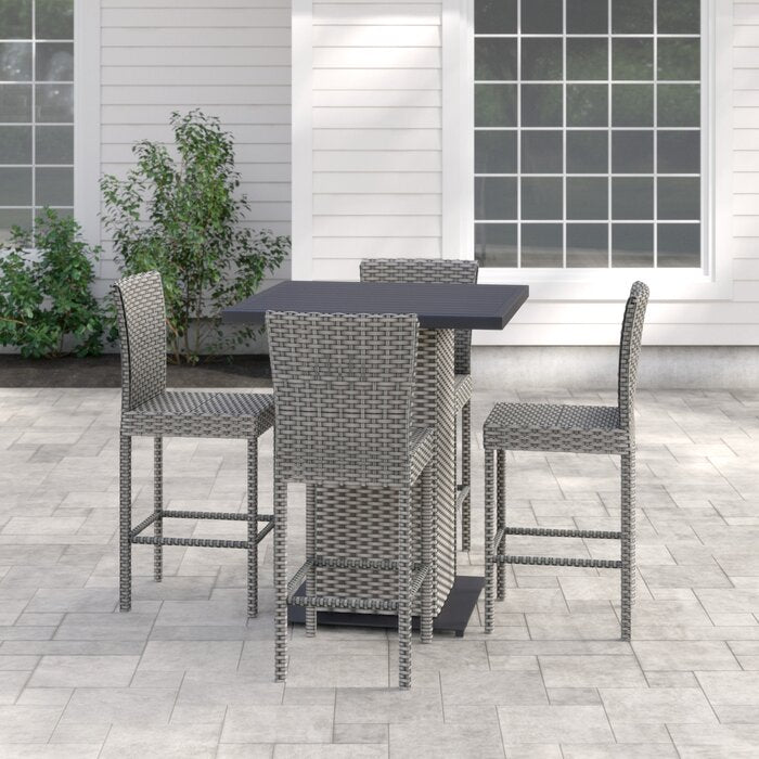 Dreamline Outdoor Bar Sets Garden Patio Bar Sets 1+4 4 Chairs and 1 Table Set Balcony Bar Table Set (Black)