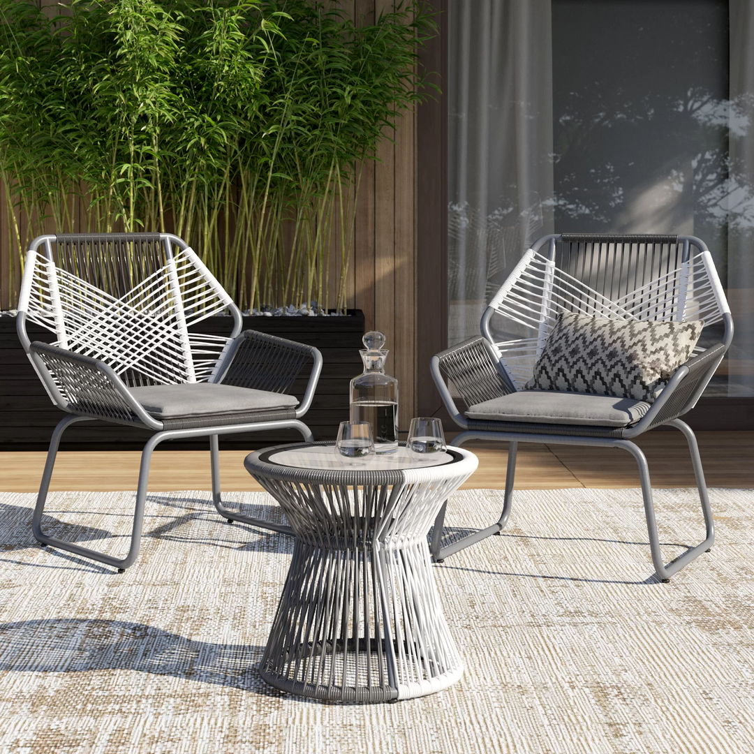 Crimson Outdoor Patio Seating Set Chairs and Table Set (White Dark Grey)