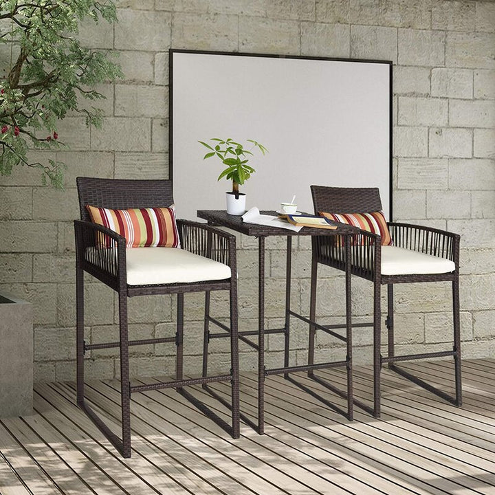Dreamline Outdoor Bar Sets Garden Patio Bar Sets 1+2 2 Chairs and Table Set Balcony Bar Table Set (Brown)