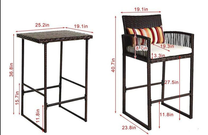 Dreamline Outdoor Bar Sets Garden Patio Bar Sets 1+2 2 Chairs and Table Set Balcony Bar Table Set (Brown)