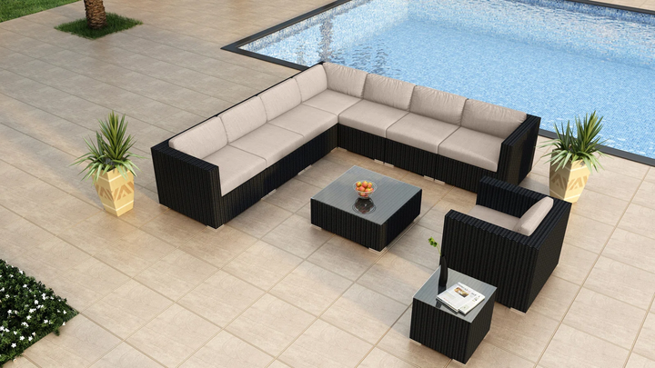 Arena Outdoor Sofa Set 7 Seater, Single seater and 1 Center Table With 1 Side Table Set (Black)