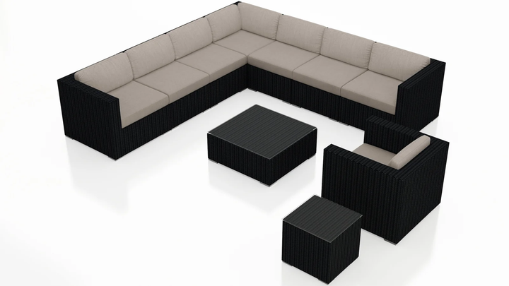 Arena Outdoor Sofa Set 7 Seater, Single seater and 1 Center Table With 1 Side Table Set (Black)