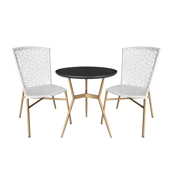 Veda Outdoor Patio Seating Set 2 Chairs and 1 Table Set (White + Gold)