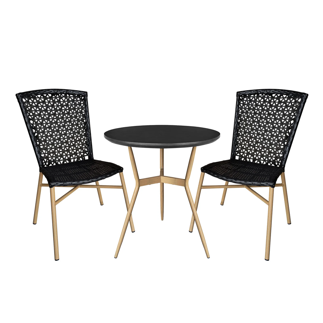 Rene Outdoor Patio Seating Set 2 Chairs and 1 Table Set (Black)