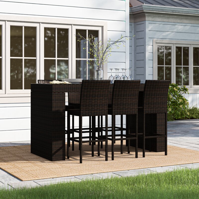 Dreamline Outdoor Bar Sets Garden Patio Bar Sets 1+6 6 Chairs and 1 Table Set Balcony Bar Table Set (Brown)