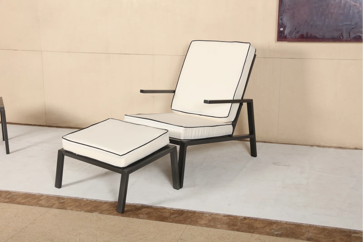 Archie Outdoor Patio Seating Set 2 Chairs 2 Ottoman and Table Set (Cream)