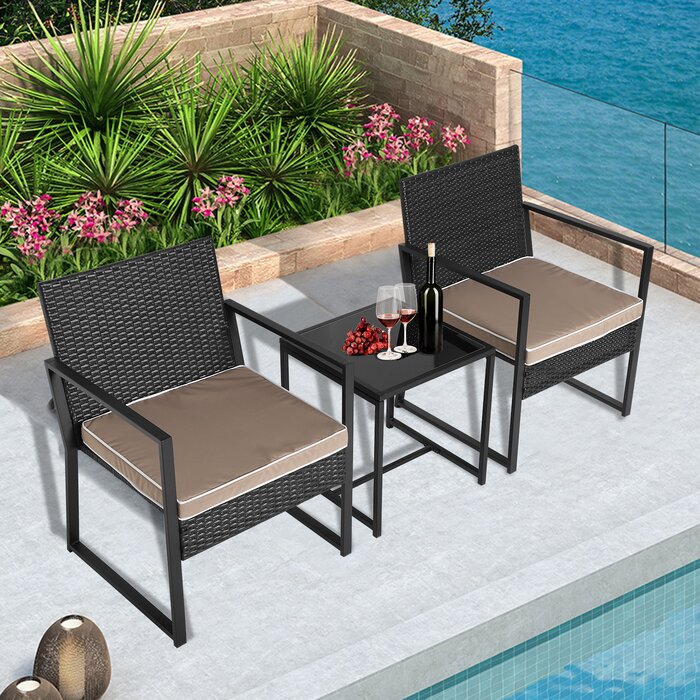 Dreamline Outdoor Furniture Garden Patio Seating Set 1+2 2 Chairs and Table Set Balcony Furniture Coffee Table Set