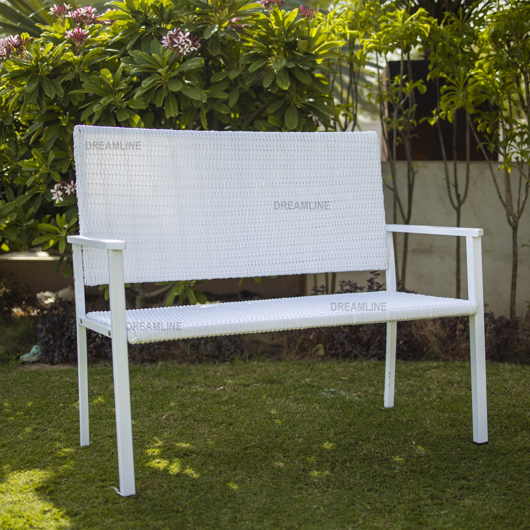 Bolton Wicker 2 Seater Garden Bench for Indoor & Outdoor Park - (White)