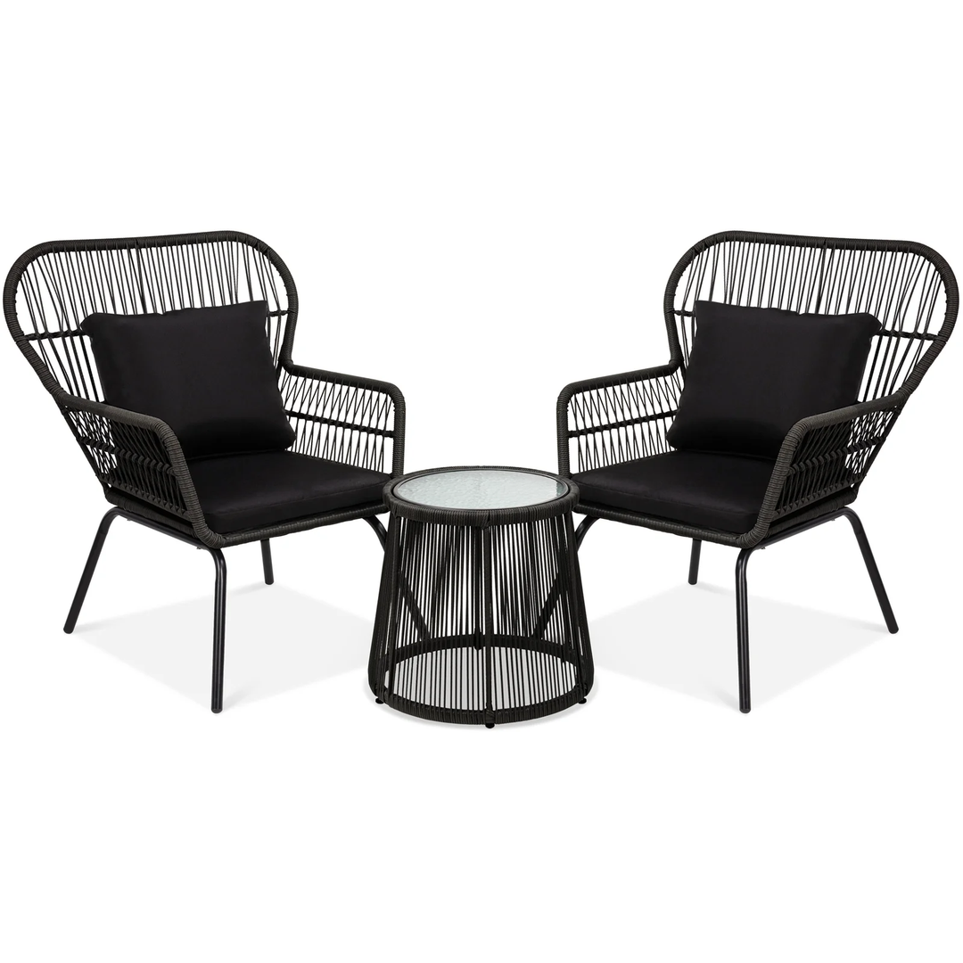 Horizon Outdoor Patio Seating Set 2 Chairs and 1 Table Set (Black)