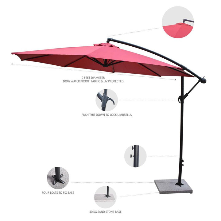 Aqua Luxury Side Pole Garden Umbrella With Stand (Round, Mahroon)