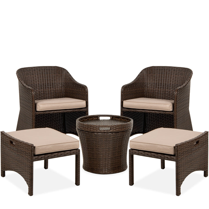Dreamline Outdoor Furniture Garden Patio Seating Set 2 Chairs 2 Ottoman and Table Set Balcony Furniture Coffee Table Set (Brown)