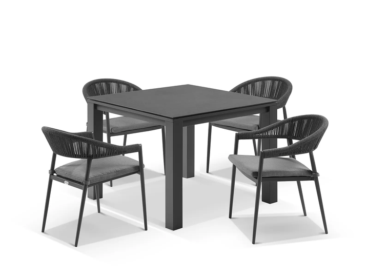 Maven Outdoor Patio Seating Set 4 Chairs and 1 Table Set Braided & Rope