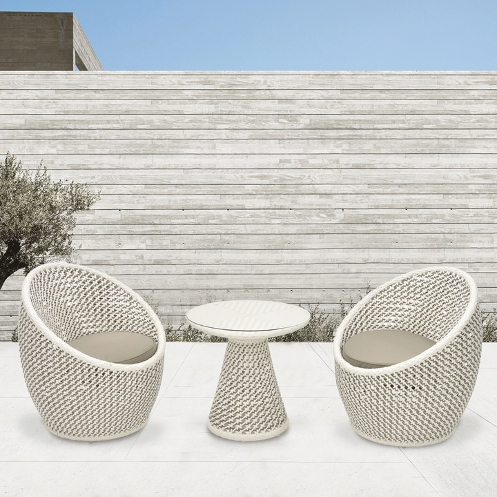 Wall Outdoor Patio Seating Set 2 Chairs and 1 Table Set (White + Silver)