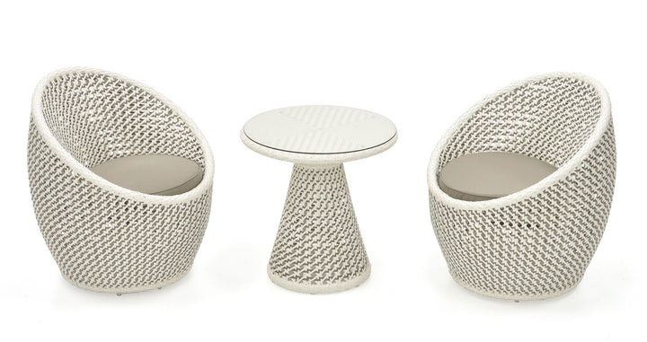 Wall Outdoor Patio Seating Set 2 Chairs and 1 Table Set (White + Silver)