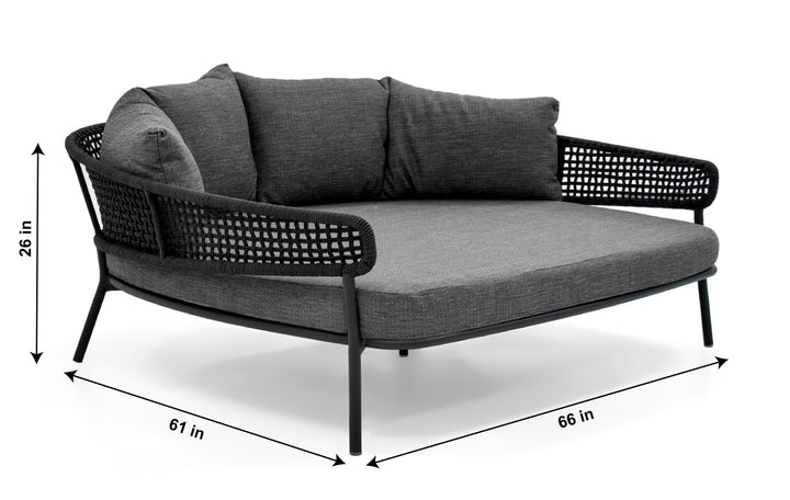 Jekub Outdoor Poolside Sunbed With Cushion Daybed (Dark Grey) Braided & Rope