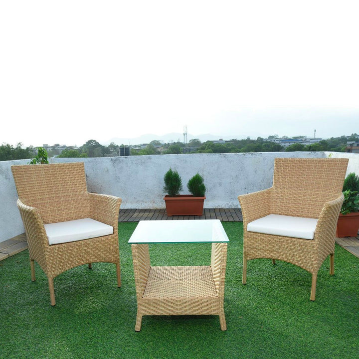 Dreamline Outdoor Furniture Garden Patio Seating Set 1+2 2 Chairs and Table Set Balcony Furniture Coffee Table Sets (Cream)
