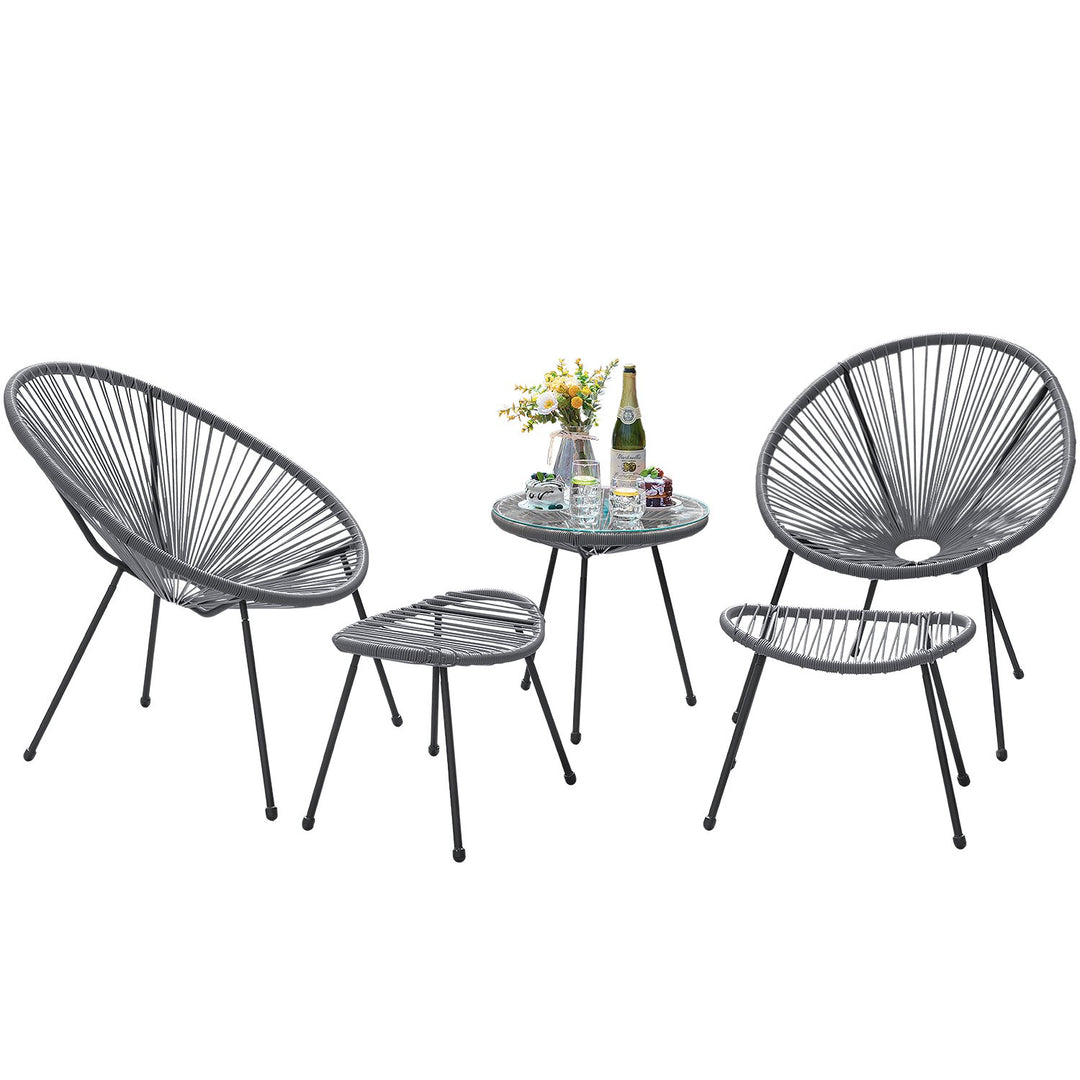 Gurus Outdoor Patio Seating Set 2 Chairs 2 Ottoman and Table Set (Grey)