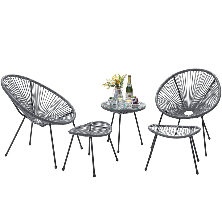 Gurus Outdoor Patio Seating Set 2 Chairs 2 Ottoman and Table Set (Grey)