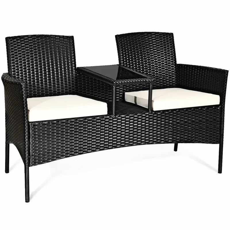 Dreamline Outdoor Furniture Garden Patio Seating Set of 2 Attached Chairs and Table Set Balcony Furniture Coffee Table Set