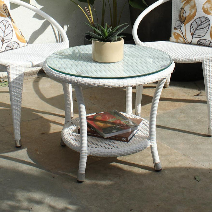 Shibbu Outdoor Patio Seating Set 2 Chairs and 1 Table Set (White)