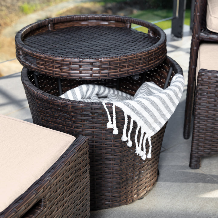 Dreamline Outdoor Furniture Garden Patio Seating Set 2 Chairs 2 Ottoman and Table Set Balcony Furniture Coffee Table Set (Brown)