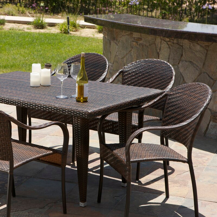 Dreamline Outdoor Garden Patio Dining Set 1+6 6 Chairs and 1 Table Set Outdoor Furniture (Brown)