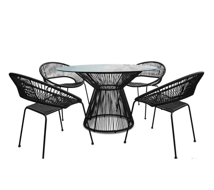 Dreamline Outdoor Garden Patio Dining Set 4 Chairs and 1 Table Set Outdoor Furniture (Black)