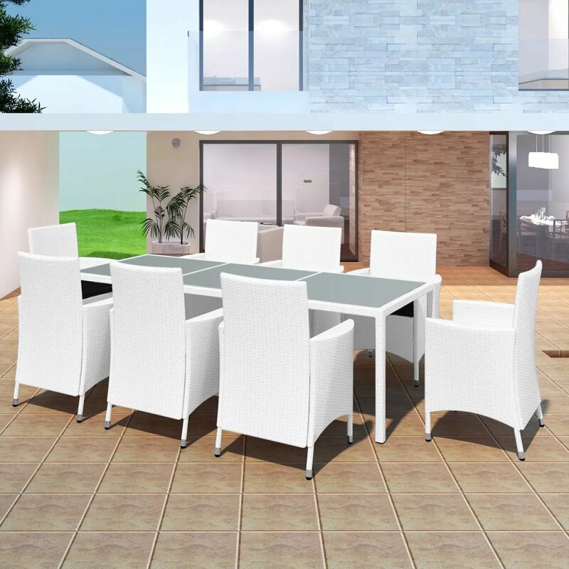 Dreamline Outdoor Garden Patio Dining Set 1+8 8 Chairs and 1 Table Set Outdoor Furniture (White)