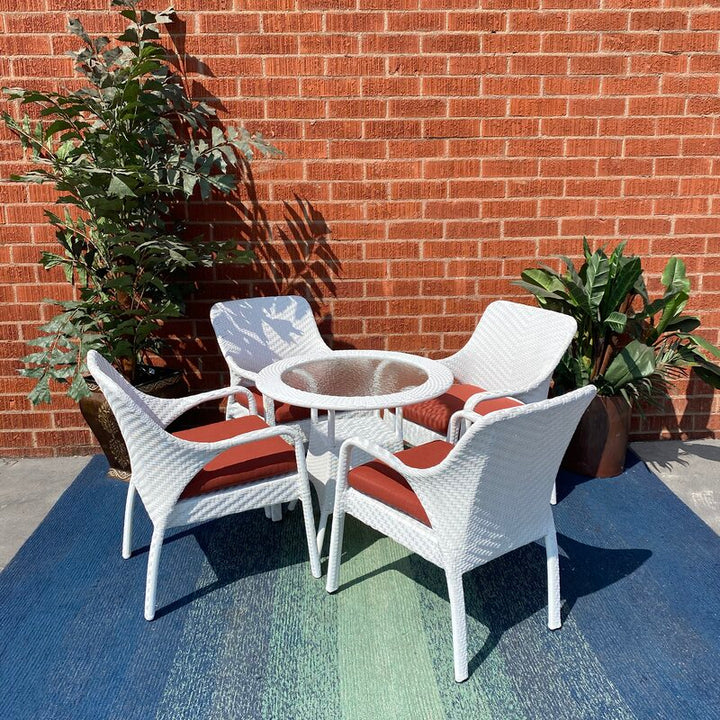 Dreamline Outdoor Furniture Garden Patio Seating Set 1+4 4 Chairs and Table Set Balcony Furniture Coffee Table Set(White)
