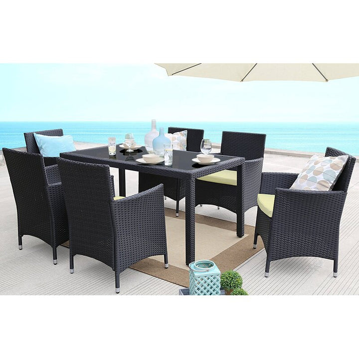 Dreamline Outdoor Garden Patio Dining Set 1+6 6 Chairs and 1 Table Set Outdoor Furniture (Black)