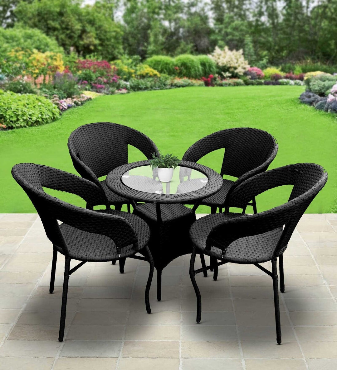 Dreamline Outdoor Furniture Garden Patio Seating Set 1+4 4 Chairs and Table Set Balcony Furniture Coffee Table Set(Black)