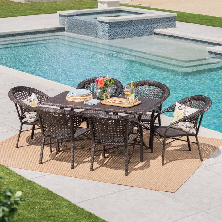 Dreamline Outdoor Garden Patio Dining Set 1+6 6 Chairs and 1 Table Set Outdoor Furniture (Brown)
